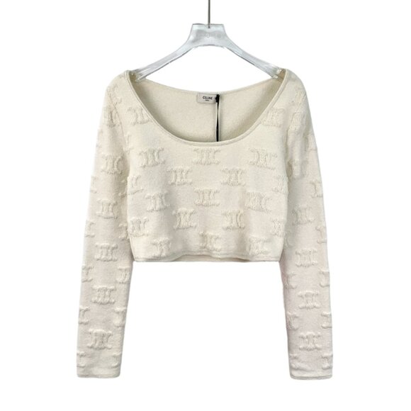 FW0072 Celine off-white Arc de Triomphe logo round neck sweater top size S brand - Picture 1 of 8